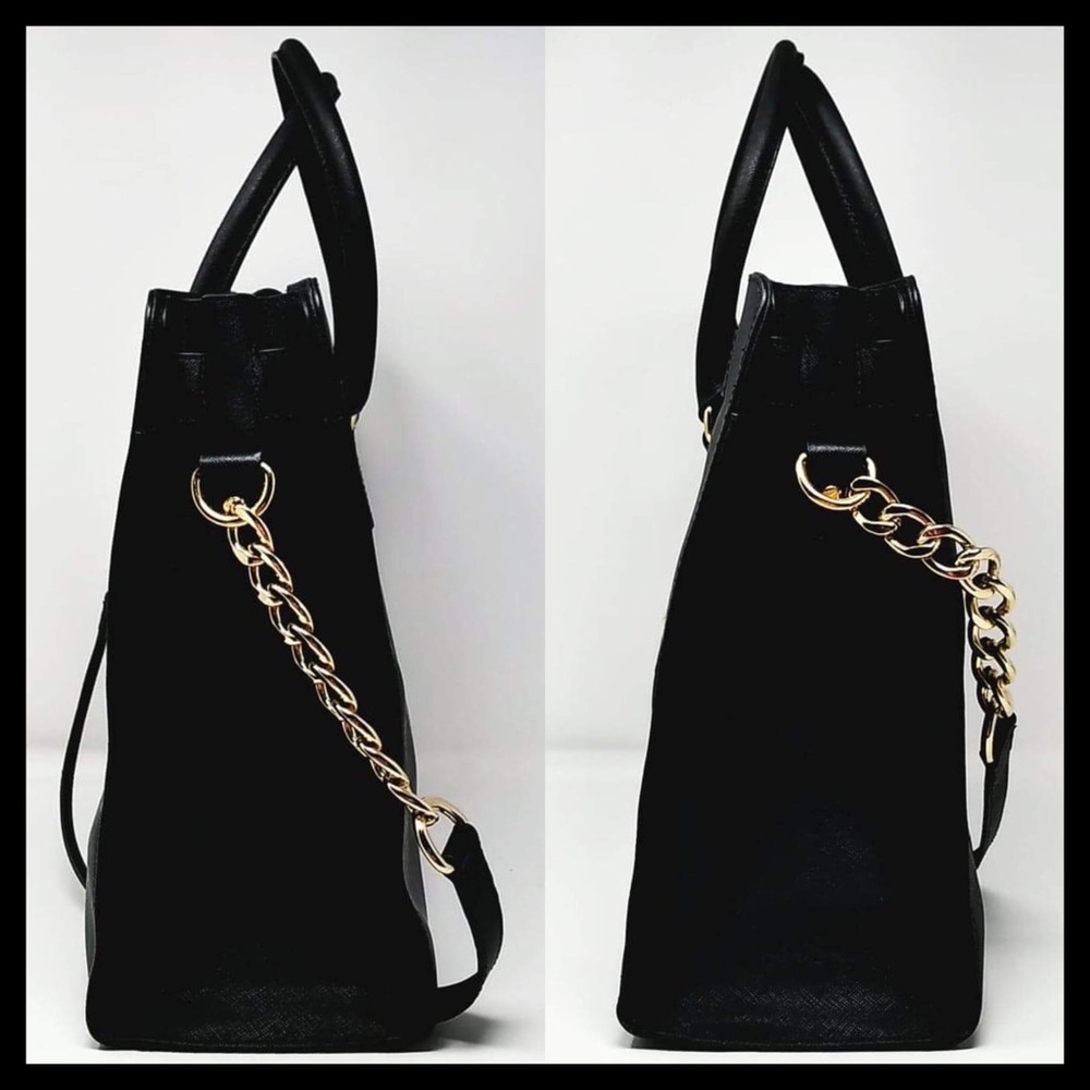 Michael Kors Hamilton Large Saffiano Leather Tote Black With Gold - Picture 9 of 16